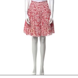Burberry London Red Pleated Knee Length Ruffle Flowy Skirt